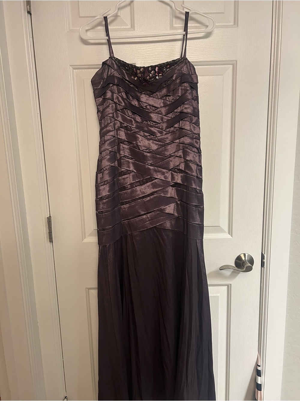 Elegant Women's Plum Evening Gown - Sleeveless Spaghetti Strap Dress